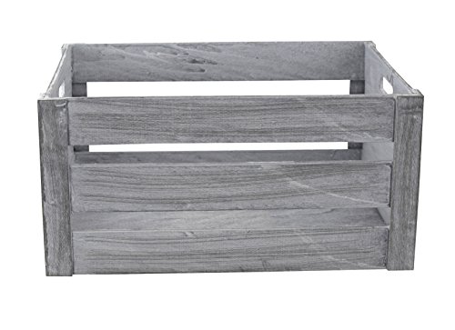 Decoline Holz Kiste grau weiß mit Griffen 40 x 30 x 20cm Aufbewahrungsbox Obstkiste Weinkiste Holzkisten von Decoline