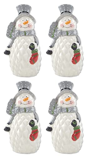 Keramik Figur Schneemann Grauer Hut 7,5 x 14cm Dekofigur Tisch Deko Weihnachtsdeko - 4 Stück von Decoline