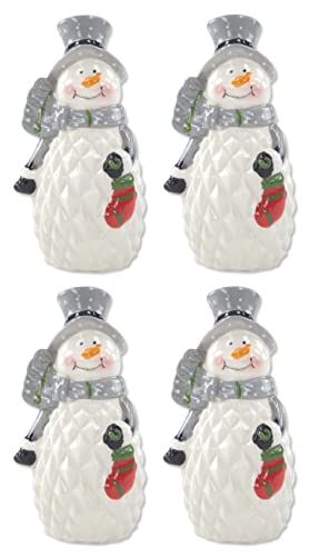 Keramik Figur Schneemann Grauer Hut 7,5 x 14cm Dekofigur Tisch Deko Weihnachtsdeko - 4 Stück von DECOLINE