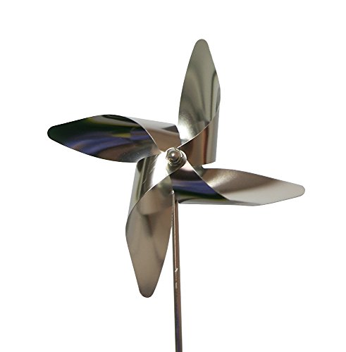 Decoline Windrad aus Metall Größen - Windspiel - Windmühle - Gartenstecker - Blumenstecker (Silber, klein: 9cm x 30cm) von Decoline