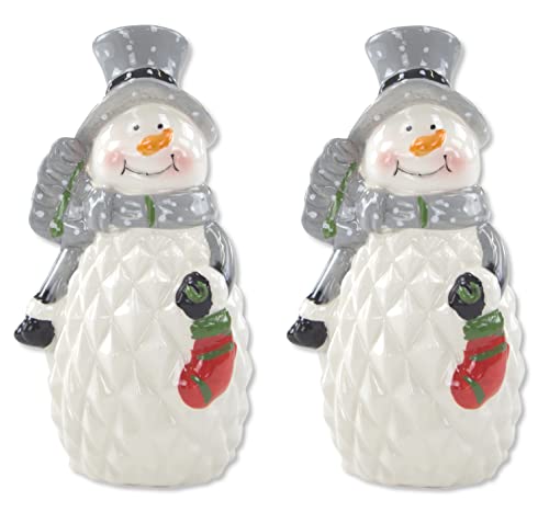 Keramik Figur Schneemann Grauer Hut 7,5 x 14cm Dekofigur Tisch Deko Weihnachtsdeko - 2 Stück von Decoline