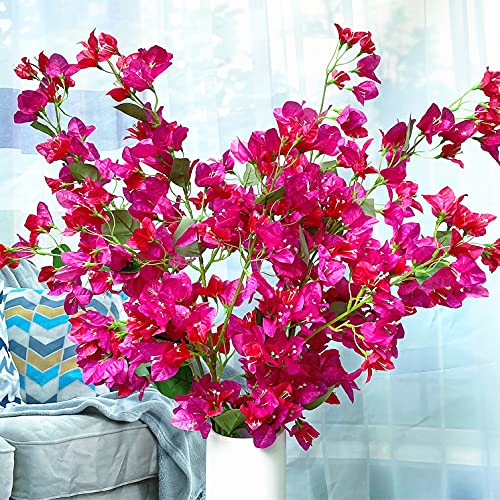 Künstliche Blumen, Seide, Bougainvillea-Zweige, künstliche Bougainvillea-Blumenstiele, lange Pflanzenzweige, 114,3 cm, für Hochzeitsdekoration, Tischläufer, Heimdekoration (Fushia Mixed – 4 Stück) von Decolival