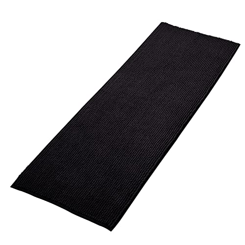Decomira Badematte rutschfest | Als Badteppich Set kombinierbar | Badezimmer-Teppich Bad-Vorleger waschbar aus Chenille | Duschvorleger für Dusche, Badewannen, WC Deko | Schwarz - 50x150 cm von Decomira