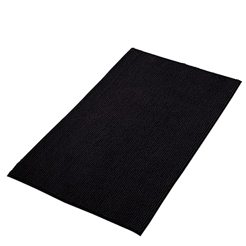 Decomira Badematte rutschfest | Als Badteppich Set kombinierbar | Badezimmer-Teppich Bad-Vorleger waschbar aus Chenille | Duschvorleger für Dusche, Badewannen, WC Deko | Schwarz - 70x120 cm von Decomira