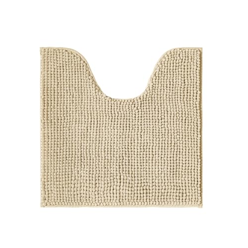 Decomira Badematte rutschfest WC Vorleger mit Ausschnitt | Als Badteppich Set kombinierbar | Badezimmer-Teppich Bad-Vorleger waschbar aus Chenille | Für freistehende Toiletten | Beige - 45x45 cm von Decomira