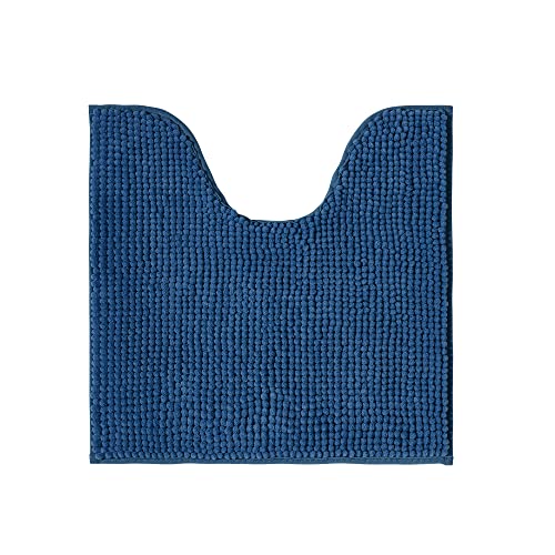 Decomira Badematte rutschfest WC Vorleger mit Ausschnitt | Als Badteppich Set kombinierbar | Badezimmer-Teppich Bad-Vorleger waschbar aus Chenille | Für freistehende Toiletten | Blau - 45x45 cm von Decomira