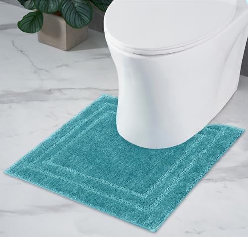Decomira Badematte rutschfest WC Vorleger mit Ausschnitt | Als Badteppich Set kombinierbar | Chenille Badezimmer-Teppich Bad-Vorleger waschbar | Für freistehende Toiletten | Petrol Türkis - 45x45 cm von Decomira