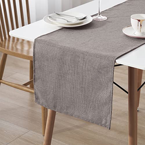 Decomira Tischläufer wasserabweisend Leinen-Optik - Fleckschutz, abwaschbar - Als Garten-Tischdecke Outdoor für Esstisch - Braun Taupe - 40x180 cm von Decomira