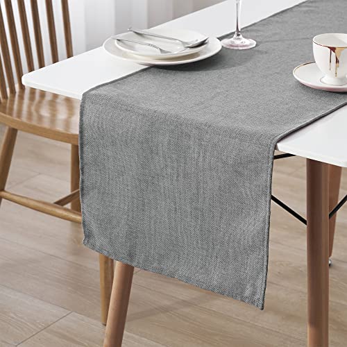 Decomira Tischläufer wasserabweisend Leinen-Optik - Fleckschutz, abwaschbar - Als Garten-Tischdecke Outdoor für Esstisch - Dunkelgrau - 40x180 cm von Decomira