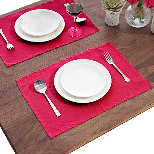 Tischdecke Leinen | Tischsets Stoff aus 100% Leinen | Platzset Boho Tisch-Deko für Esstisch | Rot 30x45 cm (6er Set) von Decomira