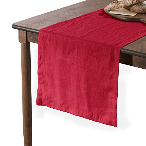 Tischläufer Tischdecke Leinen | Leinen-Tisch-Decke aus 100% Leinen-Stoff | Tischtuch Boho Tisch-Deko für Esstisch | Rot 40x180 cm von Decomira