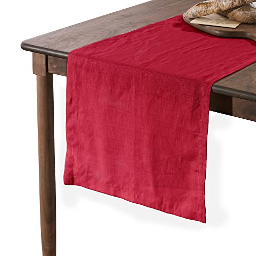 Decomira Tischläufer Tischdecke Leinen - Tisch-Decke aus 100% Leinen-Stoff - Tischtuch Boho Tisch-Deko für Esstisch - Rot 40x180 cm von Decomira