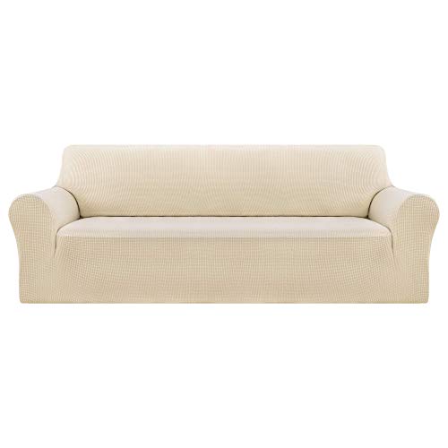 Deconovo Sofabezug Sofa Überzug Sofaüberwurf Sofa Cover Sesselbezug Sofahusse Sofa Abdeckung Super Elastisch Stretch Jacquard, 4-Sitzer(237-250cm), Beige von Deconovo