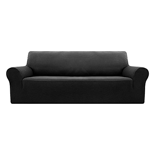 Deconovo 1 Stück Jacquard-Sofabezug, 3-Sitzer, dehnbar, mit Armlehnen, Sofa-Bezug, Dekoration für Wohnzimmer Schlafzimmer, Schwarz von Deconovo