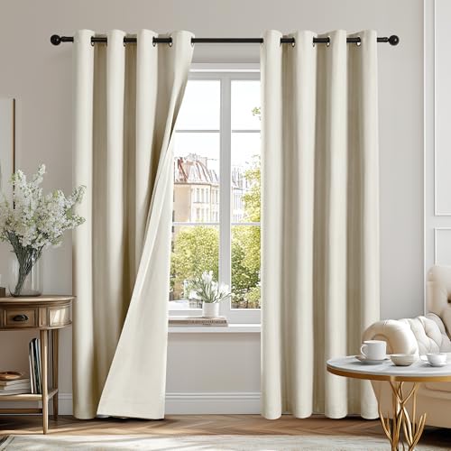 Deconovo 100% Blickdicht Verdunkelungsgardinen mit Ösen Blickdichte Vorhänge Thermovorhang Gardinen Wohnzimmer Vorhang Kälteschutz, 260x140 cm(HöhexBreite), Hellbeige, 2er Set von Deconovo