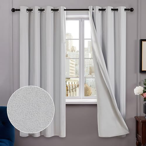 Deconovo 100% Blickdicht Vorhänge Modern Blickdicht Vorhang Schlafzimmer Ösen Thermo Vorhänge Kälteschutz, 160x132 cm(HöhexBreite), Silber Grau, 2er Set von Deconovo