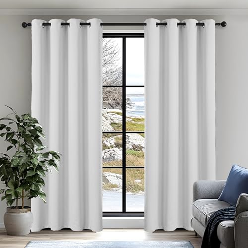 Deconovo 100% Blickdicht Vorhang mit Ösen Schlafzimmer Gardinen Wohnzimmer Verdunkelungsvorhang Curtain Living Room Verdunkelung Vorhänge Wärmeisolierend, 160x132 cm(HöhexBreite), Silber Grau, 2er Set von Deconovo