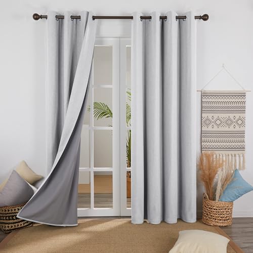 Deconovo 100% Blickdichte Gardinen Verdunkelungsvorhang Leinenimitation Total Verdunkelung Thermovorhang Wohnzimmer mit Ösen 138x117 cm Hellgrau 2er Set von Deconovo