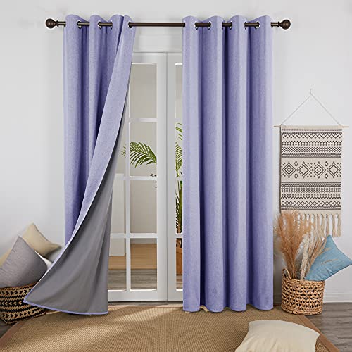 Deconovo 100% Blickdichte Gardinen Verdunkelungsvorhang Leinenimitation Total Verdunkelung Wohnzimmer mit Ösen 229x117 Lavendel 2er Set Kälteschutz Thermo gegen Kälte Thermogardine Hitzeschutz von Deconovo