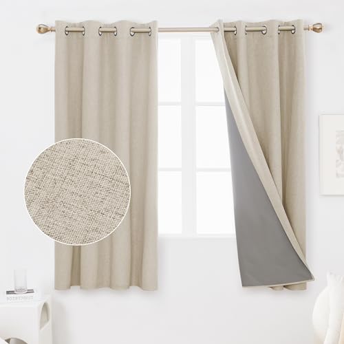 Deconovo 100% Blickdichte Vorhänge Verdunkelungsgardinen Leinenimitation Total Verdunkelung Thermovorhang Wohnzimmer Ösenvorhang 138x132 Leinen 2er Set von Deconovo
