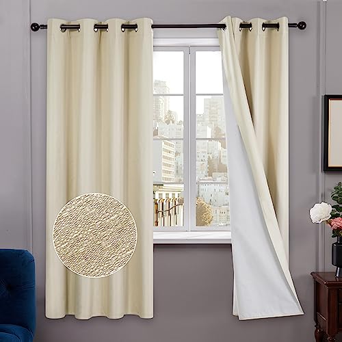 Deconovo 100% Blickdichte Vorhänge mit Ösen 100% Blickdicht Vorhang Schlafzimmer Ösen Thermo Vorhänge Kälteschutz, 183x117 cm(HöhexBreite), Beige, 2er Set von Deconovo