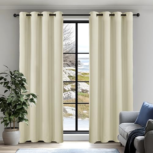 Deconovo 100% Verdunkelungsvorhang Blickdichte Gardinen mit Ösen Vorhang Verdunkelung Gardine Wohnzimmer Vorhänge Kälteschutz Wärmeisolierende, 290x138 cm(HöhexBreite), Hellbeige, 2er Set von Deconovo