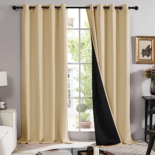 Deconovo 100% Vollständige Vorhang mit Ösen, Fenstervorhang für Wohnzimmer und Schlafzimmer, Schwerer Gardinen Hitzeschutz, Lärmschutze Vorhänge Wohnzimmer, 180x140 cm(HöhexBreite), Khaki, 2er Set von Deconovo