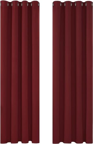 Deconovo Thermogardine Vorhänge Gardinen Verdunkelungsvorhang Kräuselband Hitzeschutz Fenstervorhang, 245x140 cm(HöhexBreite), Rot, 2er Set von Deconovo