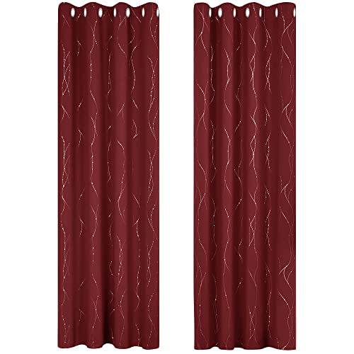 Deconovo Vorhänge für Wohnzimmer Dicke Thermovorhang Kälteschutz Thermogardine Hitzeschutz, Gardienen Fenster, Moderne Vorhang, 240x140cm(HöhexBreite), Rot, 2er Set von Deconovo