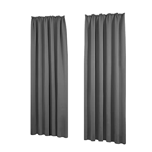 Deconovo Verdunkelung Fenstervorhang Gardinen Vorhänge kälteschutz Sonnenschutz mit Kräuselband, 245x140 cm(HöhexBreite), Hellgrau, 2er Set von Deconovo