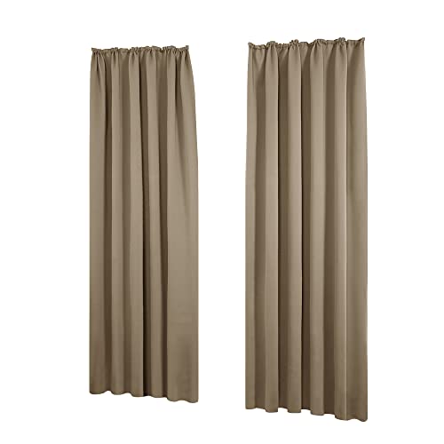 Deconovo Blickdichte Vorhänge Gardinen Winter Verdunkelungsvorhang Kräuselband Warm, 138x140 cm(HöhexBreite), Taupe, 2er Set von Deconovo