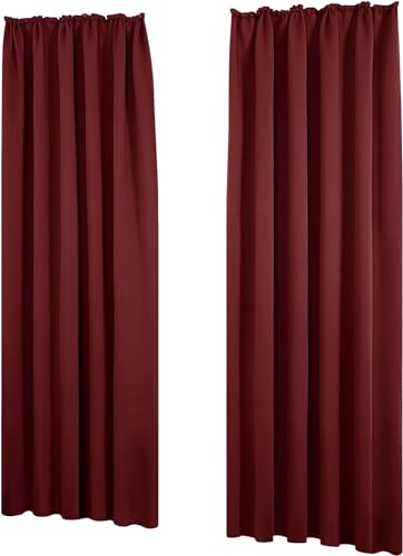 Deconovo Vorhänge Kälteschutz Blickdicht Dicke Gardinen mit Kräuselband Warm, 245x140 cm(HöhexBreite), Rot, 2er Set von Deconovo