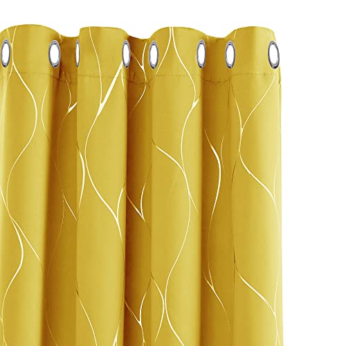 Deconovo Sichtschutz Vorhang mit Ösen, Moderne Gardinen, Sonnenschutz Vorhang für Schlafzimmer, 138x168 cm(HöhexBreite), Senfgelb, 2er Set von Deconovo