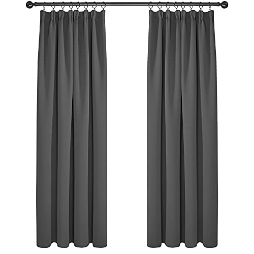 Deconovo Gardinen Verdunkelungsvorhang Kräuselband Schlafzimmer Thermogardine Kälteschutz, 229x132cm(HöhexBreite), Dunkelgrau, 2er Set von Deconovo