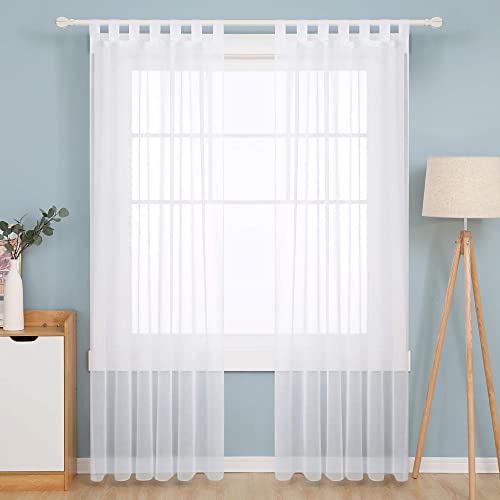 Deconovo Vorhang Transparent Gardinen Wohnzimmer Voile Vorhang Schlaufenschal, 160x132 cm(HöhexBreite), Weiß, 2er Set von Deconovo