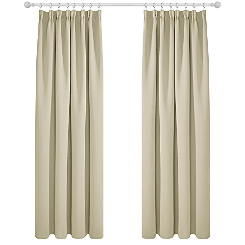 Deconovo Vorhang Blickdicht Kräuselband Gardinen Kinderzimmer Thermogardine Kälteschutz, 229x132cm(HöhexBreite), Beige, 2er Set von Deconovo