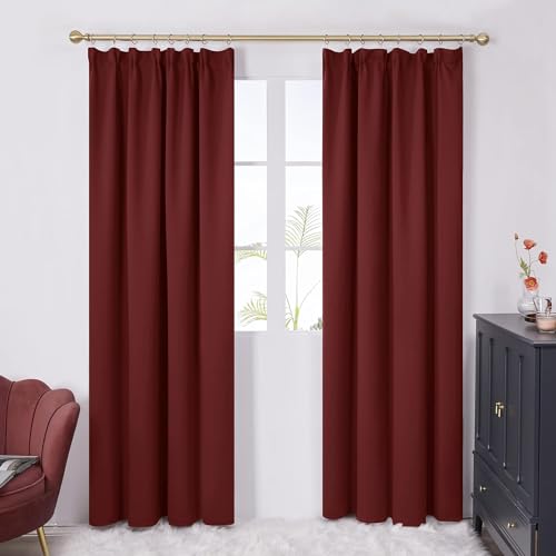 Deconovo Gardinen Blickdicht Dicke Vorhänge Verdunkelungsvorhang Kräuselband Fensterdeko Gardinen, 175x140 cm(HöhexBreite), Rot, 2er Set von Deconovo