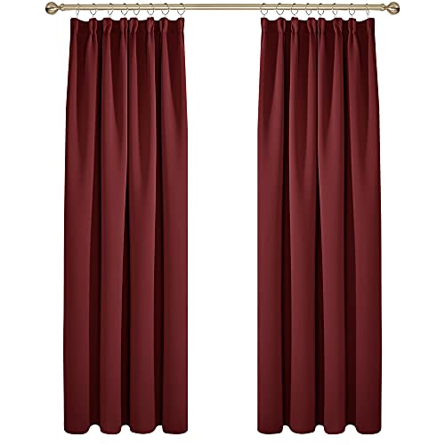 Deconovo Gardinen Verdunkelungsvorhang Kräuselband Schlafzimmer Thermogardine Kälteschutz, 229x132 cm(HöhexBreite), Rot, 2er Set von Deconovo