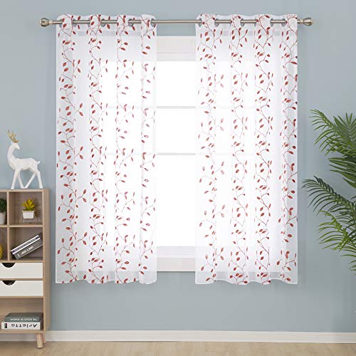 Deconovo 2 Vorhänge, Stickerei, Leineneffekt, Motiv Vorhänge, Schlafzimmer, Jungen, Orange, 140 x 183 cm (B x H) von Deconovo