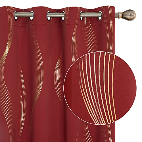 Deconovo Blickdicht Gardinen mit Ösen, Wärmeisoliert Vorhänge, Verdunkelungsvorhänge für Wohnzimmer, 183x117 cm(HöhexBreite), Rot, 2er Set von Deconovo