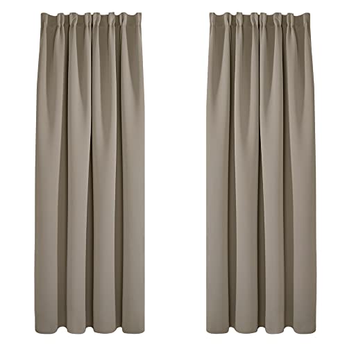 Deconovo Gardinen Blickdicht Vorhang Kräuselband Vorhänge Kälteschutz Verdunkelung Schlafzimmer, 175x140cm(HöhexBreite), Taupe, 2er Set von Deconovo