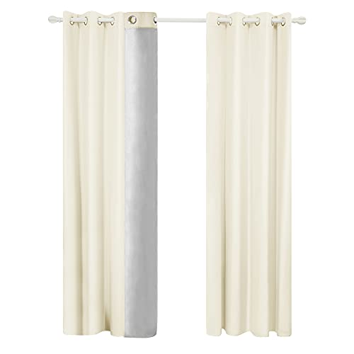 Deconovo Thermogardinen mit Ösen Oxford Vorhang Gardinen, 245x140 cm(HöhexBreite), Creme, 2er Set von Deconovo