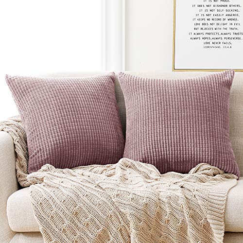 Deconovo Kissenbezug Dekokissen Kissenhülle Kordsamt Sofakissen Schlafzimmer Kissenhüllen Dekorative Zierkissenhülle Super Weich Kissenbezüge Decor für Couch Wohnzimmer, 55x55 cm, Rosa Lila, 2er Set von Deconovo