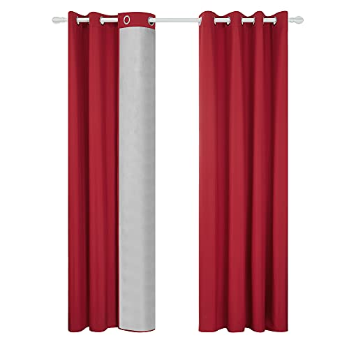 Deconovo 2er Set Ösenvorhang Gardinen Oxford Vorhang Thermogardine Kälteschutz, 180x140 cm(HöhexBreite), Rot, 2er Set von Deconovo