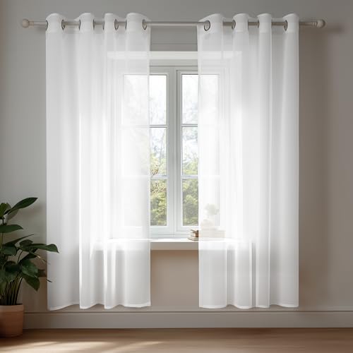 Deconovo 2er Set Ösenvorhang Transparent Vorhang Voile Gardine Voile 183x140 cm Weiß von Deconovo