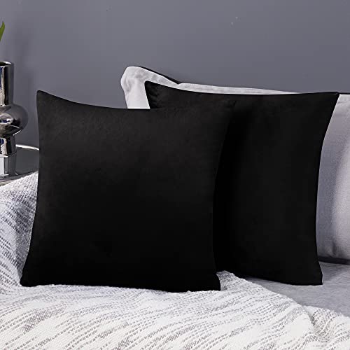 Deconovo 2er Set Samt Kissenbezüge Sofa Kissenbezug Dekorativ Zierkissenbezüge Weich Kissenhülle Dekor Schlafzimmer Sofakissen Wohnzimmer Dekokissen Couch Kissenhüllen Büro, 40x40 cm, Schwarz von Deconovo