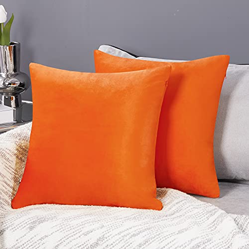 Deconovo 2er Set Samt Kissenbezüge Sofa Kissenbezug Zierkissenbezüge Weich Design Dekor Schlafzimmer Wohnzimmer Couch Büro, 45x45 cm, Orange von Deconovo