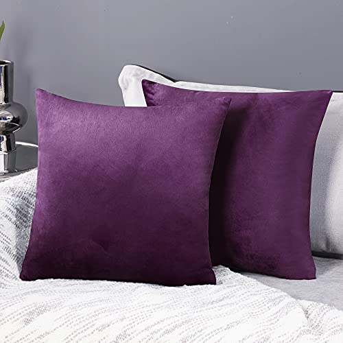 Deconovo 2er Set Samt Kissenbezüge Sofa Kissenbezug Zierkissenbezüge Weich Design Dekor Schlafzimmer Wohnzimmer Couch Büro, 50x50 cm, Dunkellila von Deconovo