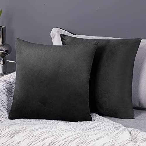 Deconovo 2er Set Samt Kissenbezüge Sofa Kissenbezug Kissenhüllen Zierkissenbezüge Weich Kissenhülle Dekor Schlafzimmer Couchkissen Sofakissen Wohnzimmer Dekokissen Couch Büro, 45x45 cm, Dunkelgrau von Deconovo