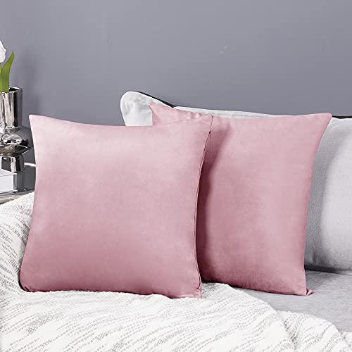 Deconovo 2er Set Samt Kissenbezüge Sofa Kissenbezug Zierkissenbezüge Weich Design Dekor Schlafzimmer Wohnzimmer Couch Büro, 40x40 cm, Sakura Pink von Deconovo